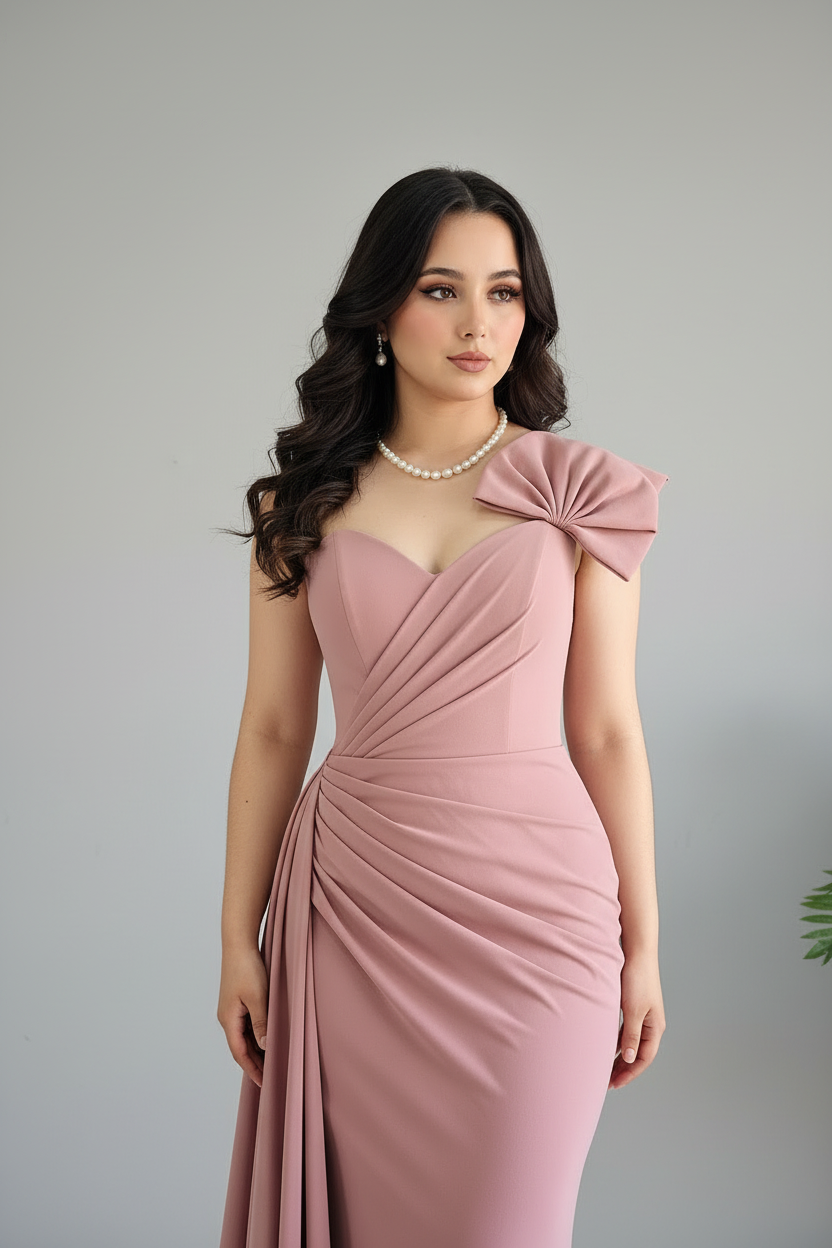 Vestido Dusty Rose Bow Sirena con Cola cod.581