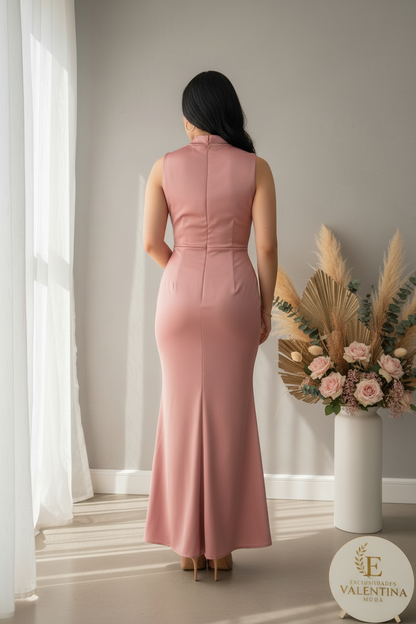 Vestido Rosa Palo Sirena Cuello Alto cod.00157