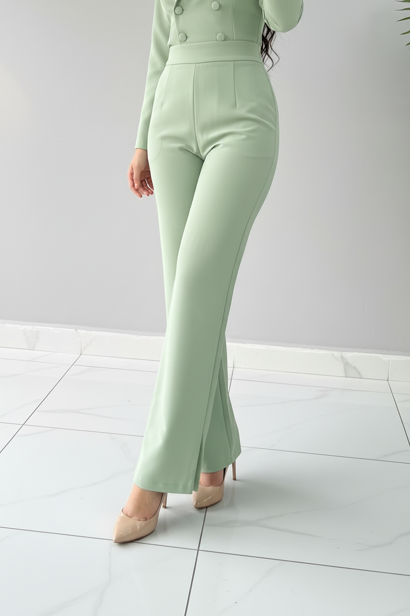 Conjunto Rose Vert – Blazer Crop con Rosa & Pantalón Palazzo cod.666