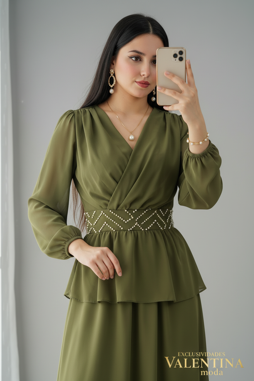 Conjunto Dos Piezas Verde Militar Manga Larga cod.C705