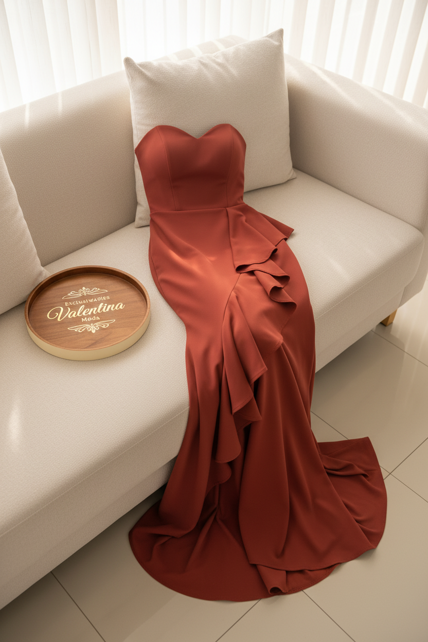 Vestido Sirena Terracota Volantes cod.627