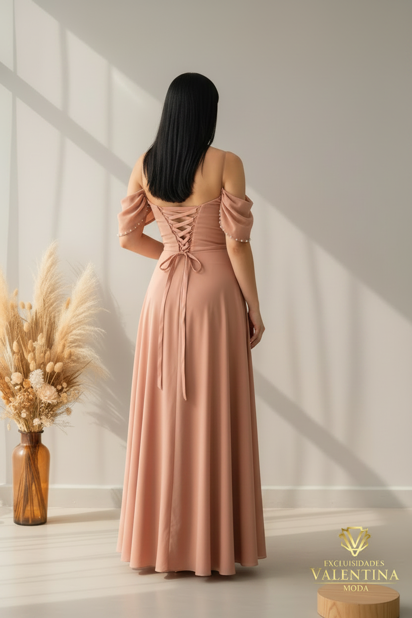 Vestido Rosa Palo Off-Shoulder Maxi cod.00153