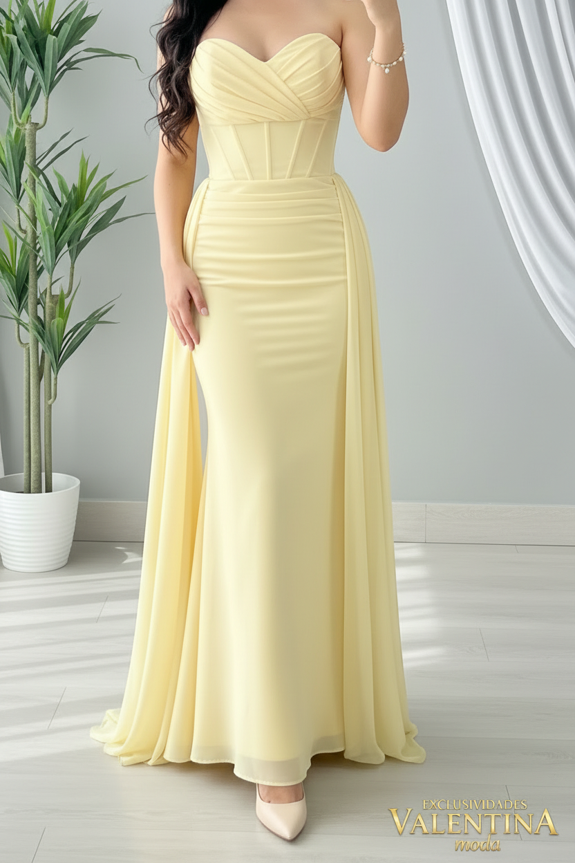 Vestido Sirena Sweetheart Amarillo cod.V701