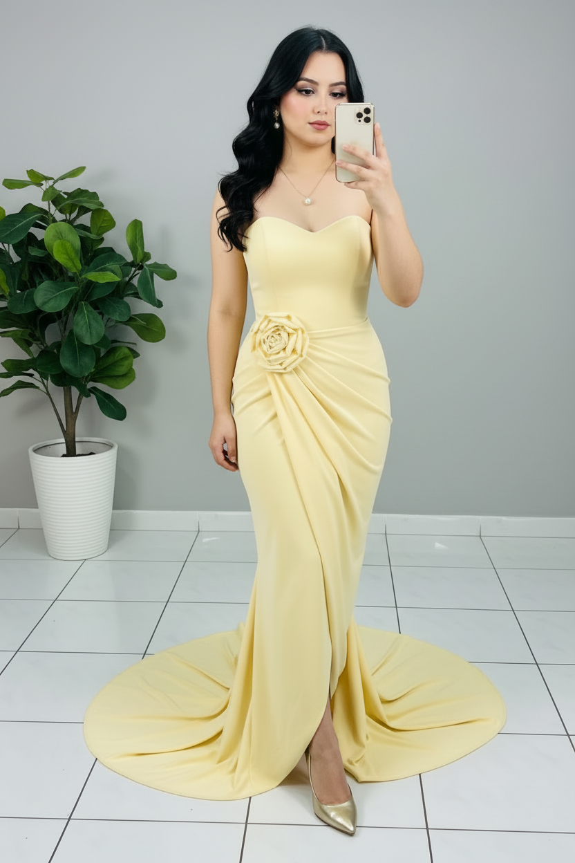Vestido Amarillo Rosa D cod.591