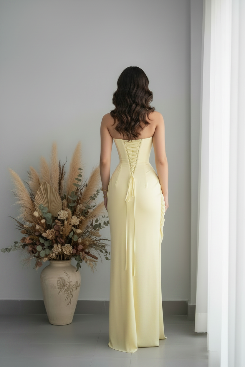 Vestido Amarillo Pastel Corset cod.V412