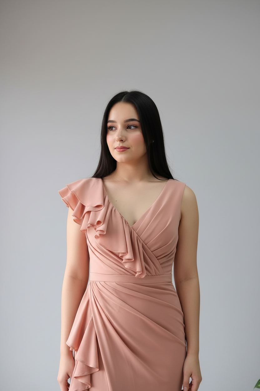 Vestido Sirena Rosa Palo Volantes cod.632