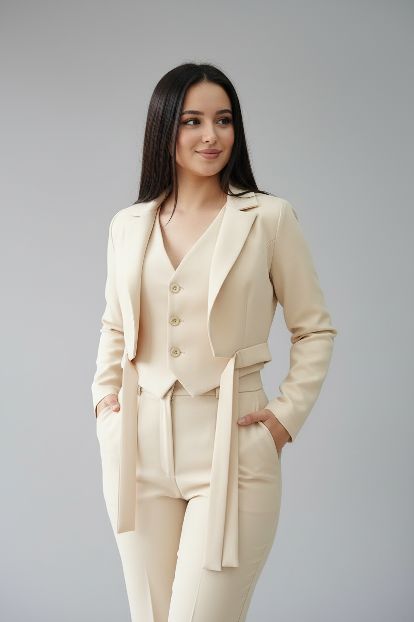 Traje Ivory Prestige – Blazer + Chaleco + Pantalón 3 Piezas