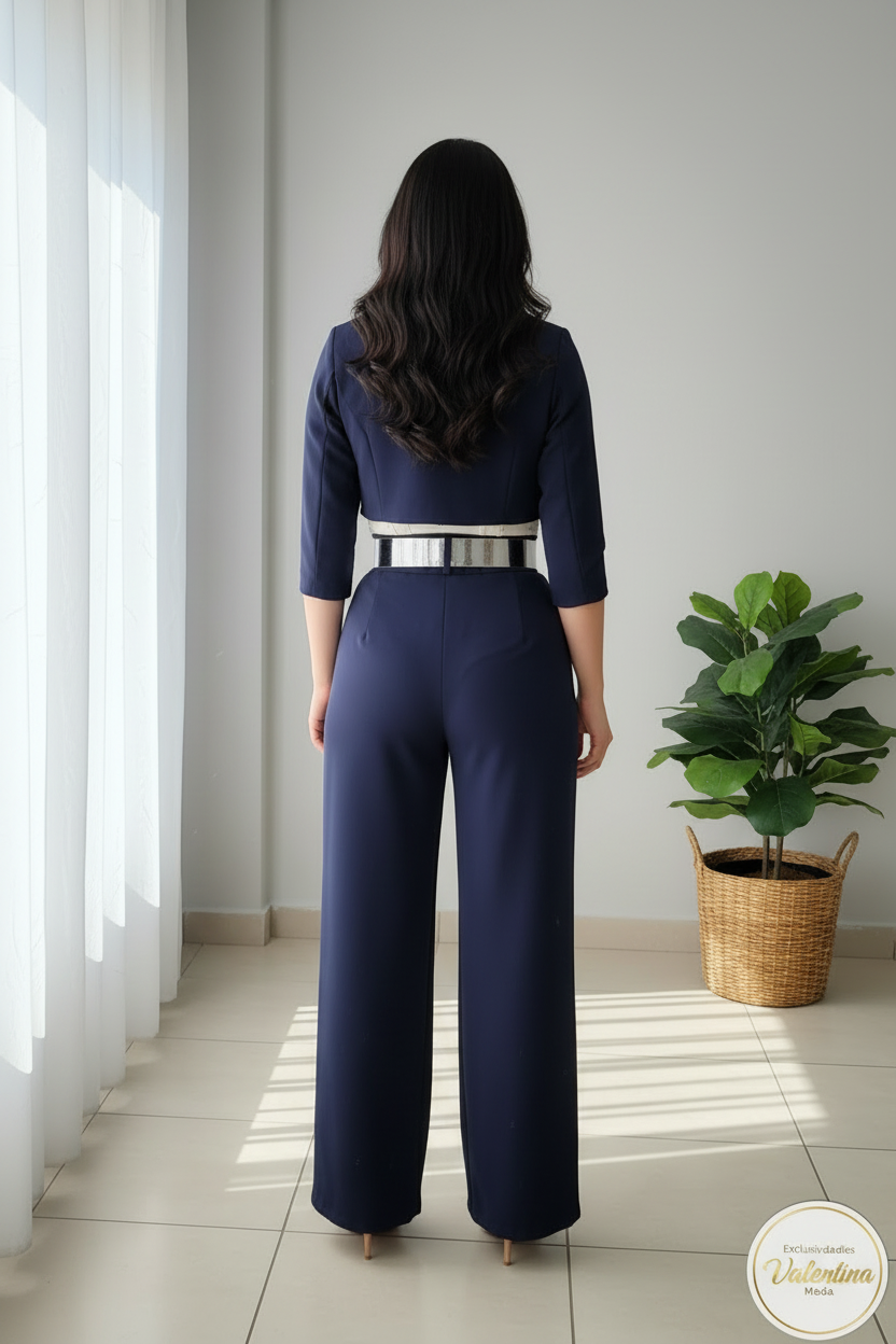 Conjunto 3 Piezas Azul Marino Blazer Bustier Palazzo cod.00127