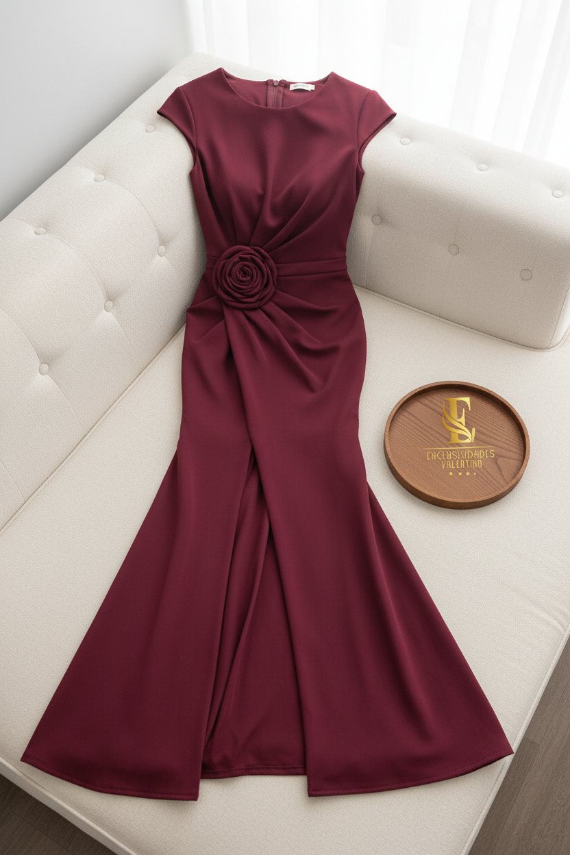 Vestido Borgoña Rosa 3D Sirena cod.007