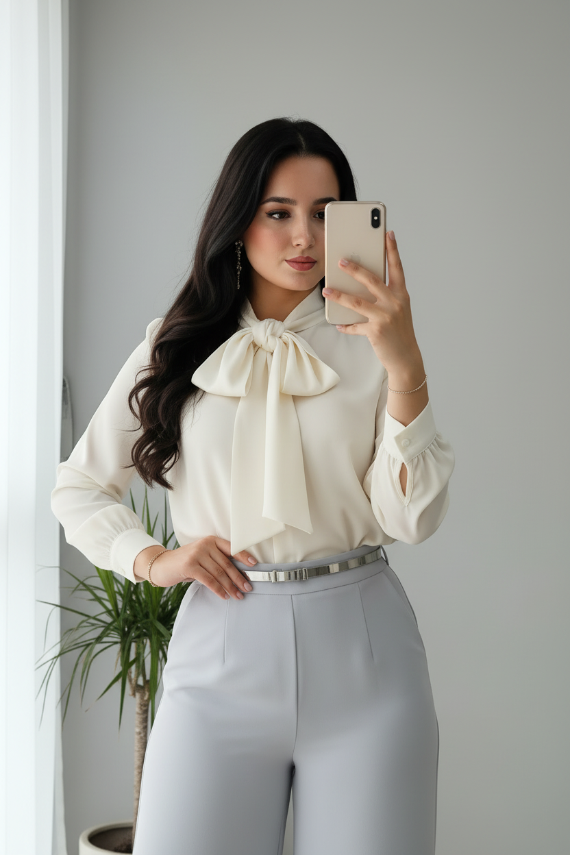 Conjunto Ivory Bow & Grey  cod.696