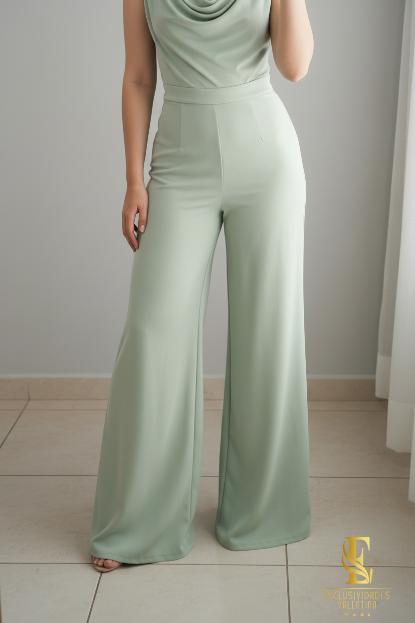 Enterizo Verde Menta | Cowl Neck Sin Mangas y Palazzo cod.E500