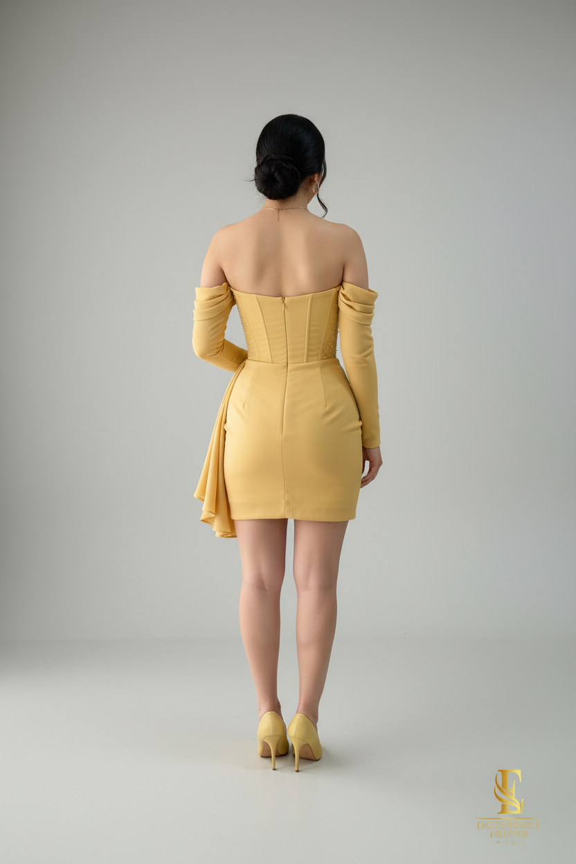 Vestido Dorado Corset Perlas cod.V325