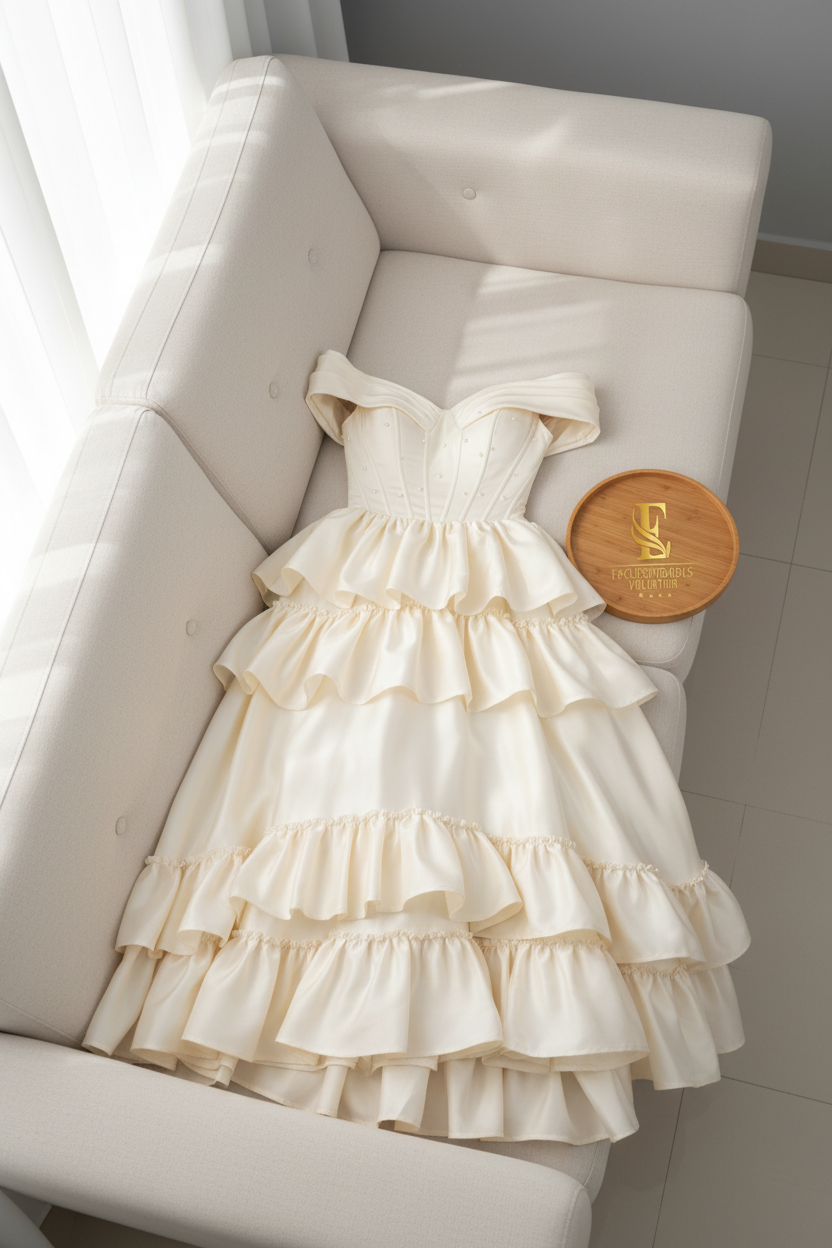 Vestido Ivory Volantes Off-Shoulder cod.993
