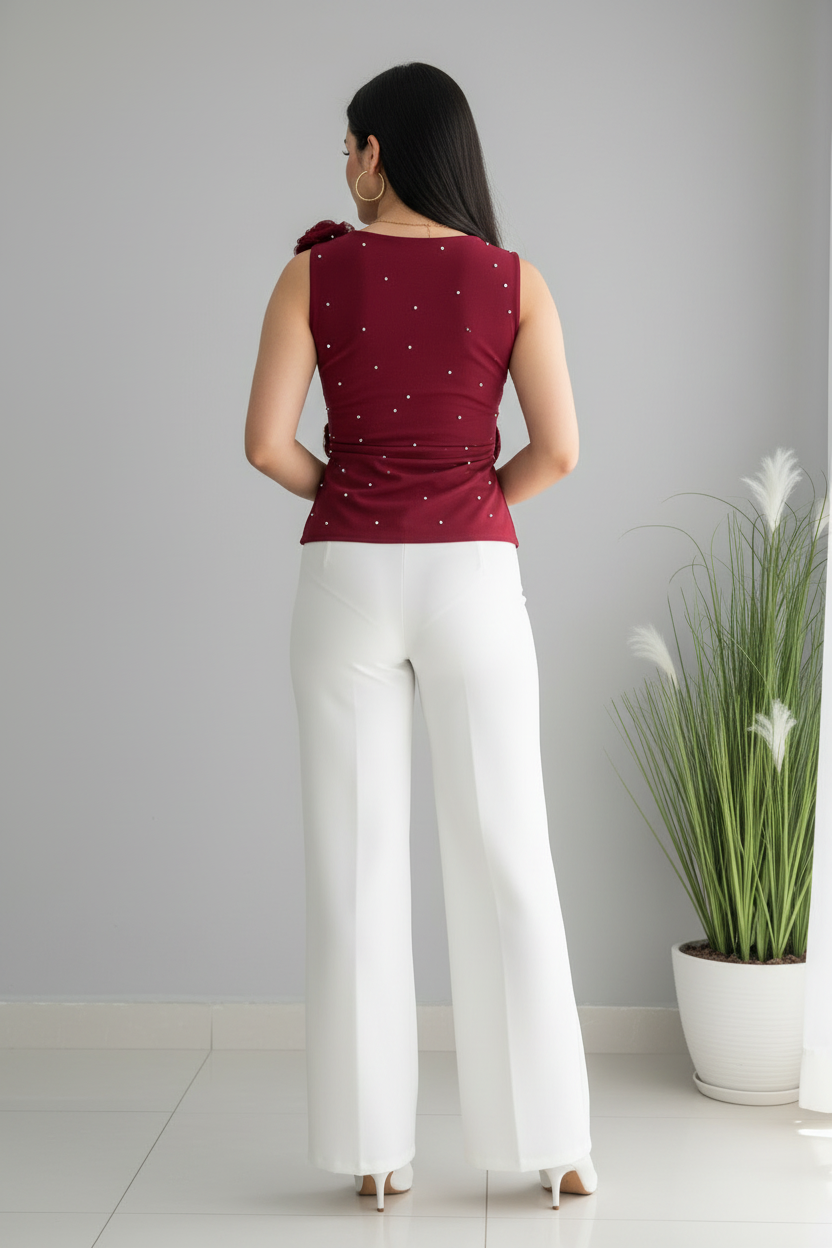 Conjunto Vino — B. Cruzada con Perlas +  P. Blanco cod.C617