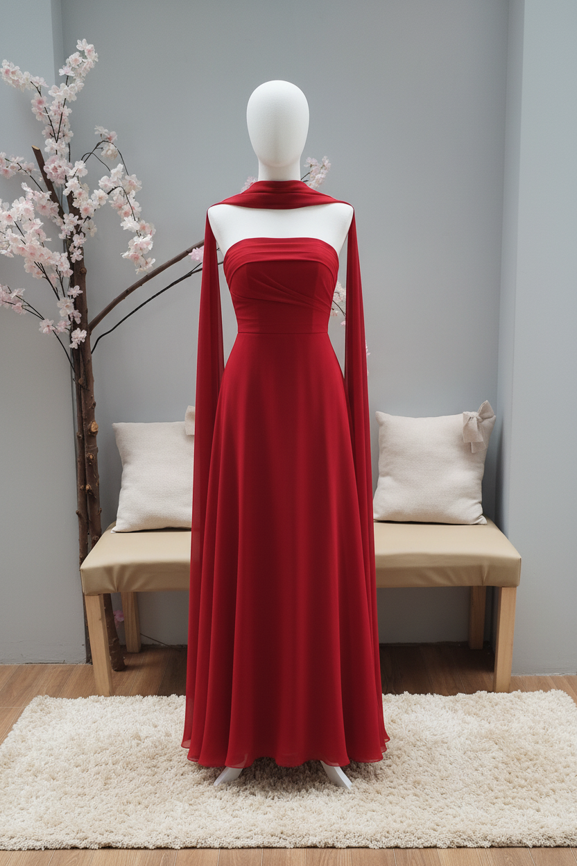 Vestido Rojo Strapless con Capa y Corsét cod.V364