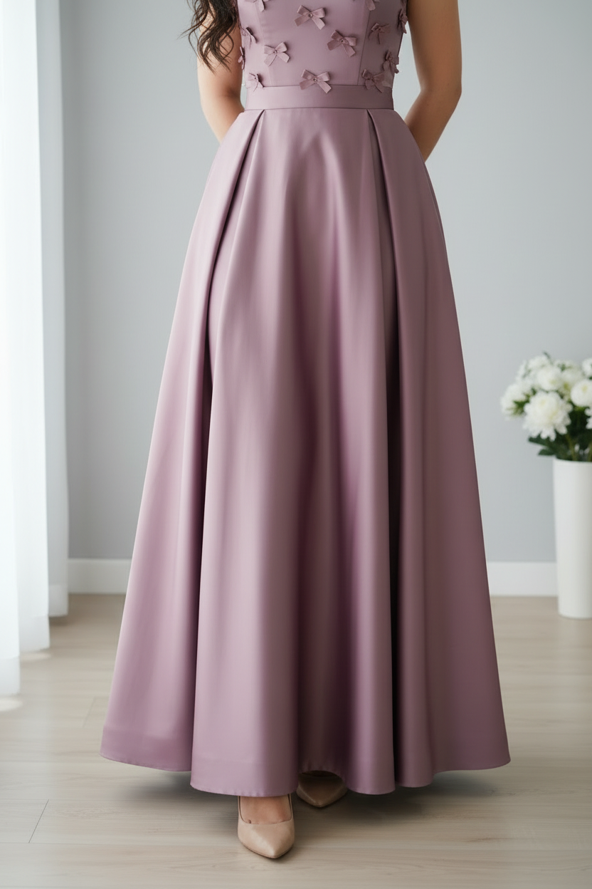 Vestido mauve strapless lazos 3D ball gown espalda corsé C.1940