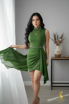 Vestido Verde Oliva Perlas Mini cod.V742