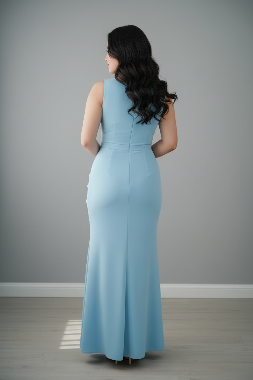 Vestido Azul Cielo Sin Mangas con Drapeado Lateral cod.230
