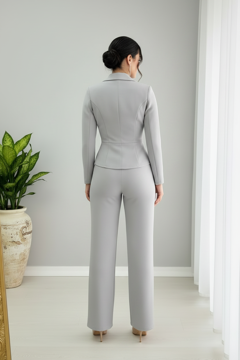 Conjunto Gris Perla Flor 2 Piezas cod.909