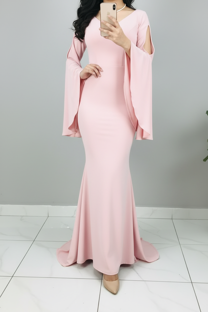 Vestido Rosa Sirena Mangas Campana cod.601