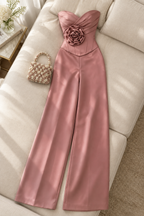 conjunto Rosa Terracota Corset Flor 3D Strapless Pantalón Recto cod.E0008