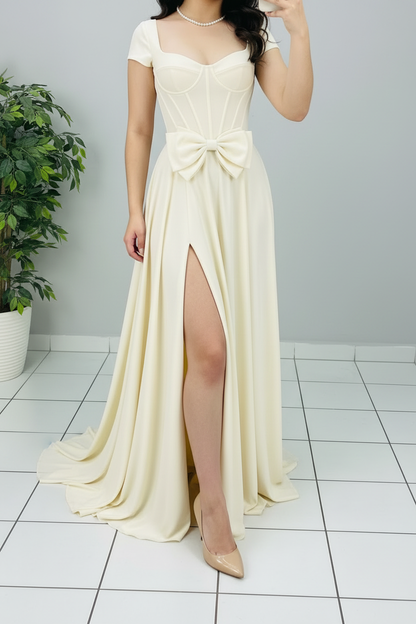 Vestido Marfil Corset con Lazo cod.597