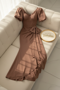 Vestido Mauve Corset con Mangas Globo y Lazo en la Cadera cod.659