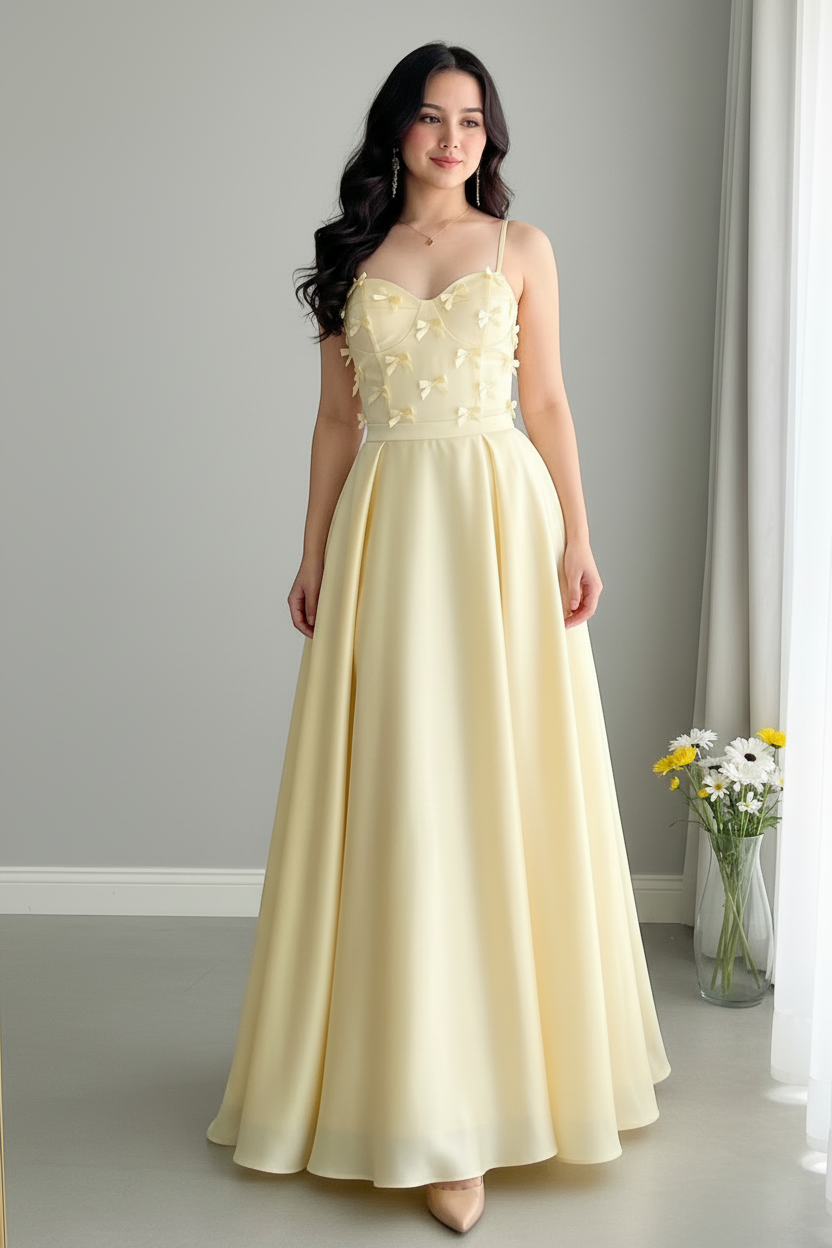 Vestido amarillo pastel mariposas 3D ball gown C.1937