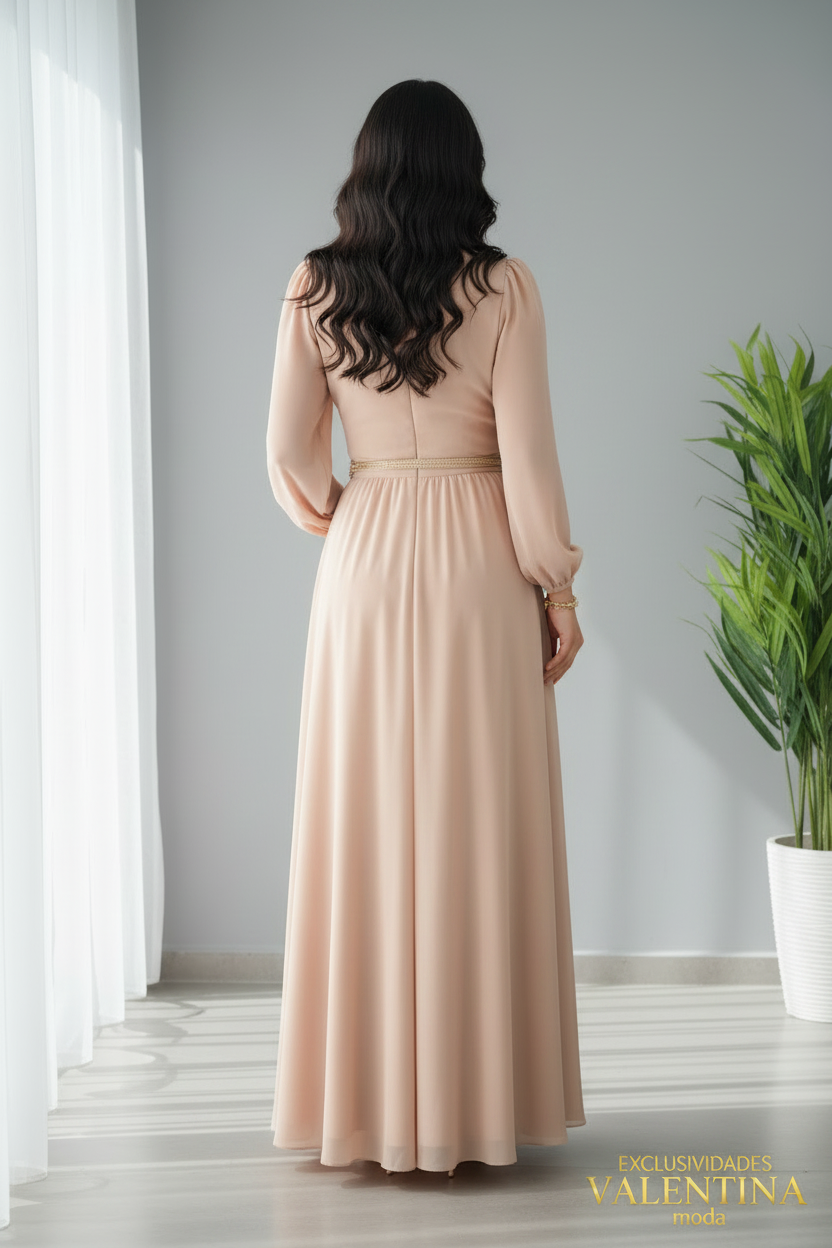 Vestido Largo Nude Manga Larga cod.706