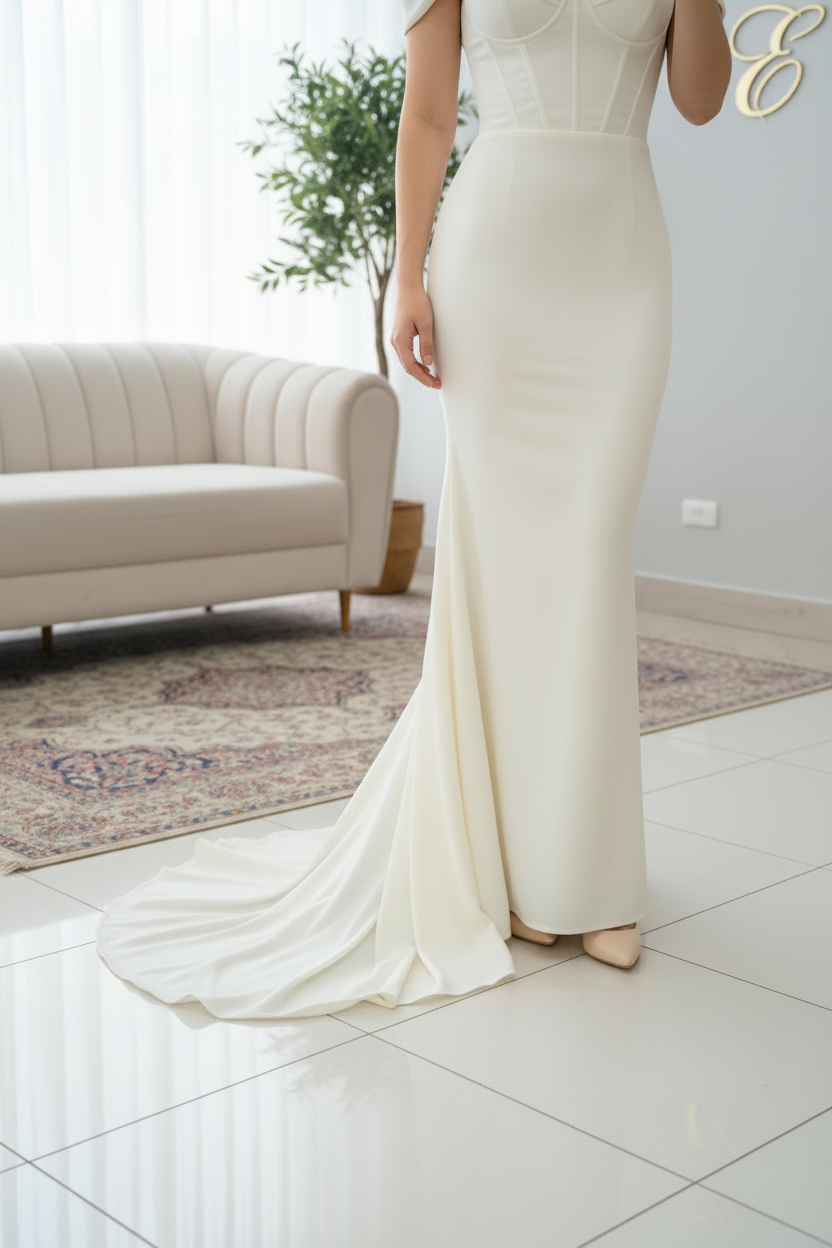 Vestido Blanco Off-Shoulder Sirena Gala cod.V580