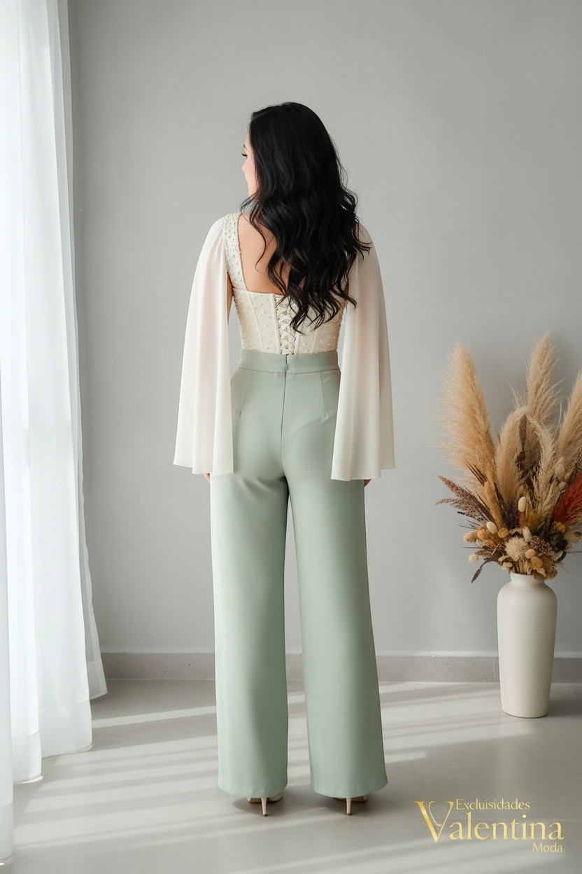 Conjunto Corset Blanco & Pantalón Verde Menta cod.C788