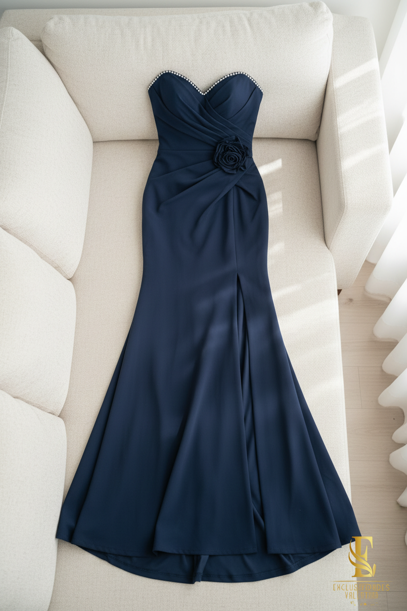 Vestido Navy Strapless Perle Rose Sirena cod.V230