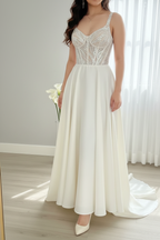 Vestido nupcial blanco corpino pedrería bordado falda A-line C.1941