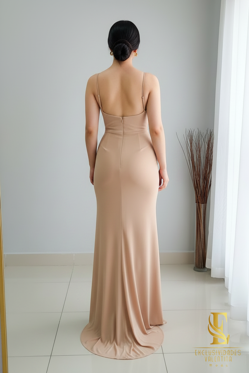 Vestido Nude Stretch con Flor 3D cod.V342