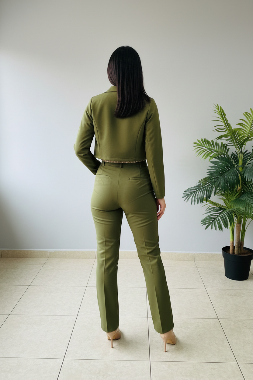 Conjunto Verde Oliva Blazer Corto y Pantalón cod.631