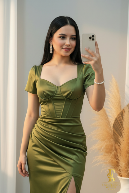 Vestido Olive Corset Slit cod.V214