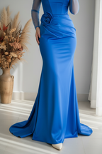 Vestido Azul Rey Off-Shoulder Manga Tul Rosa D cod.427