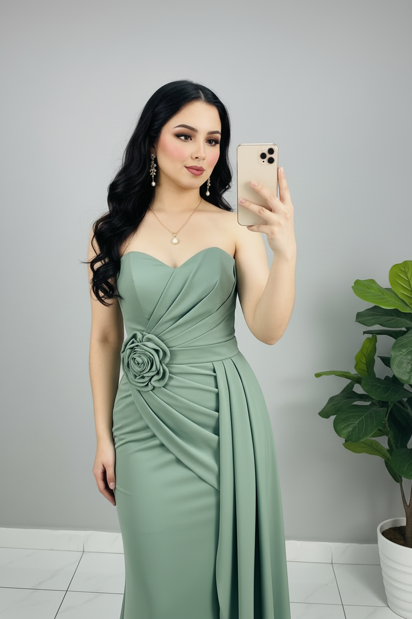 Vestido Verde Salvia Rosa D cod.593