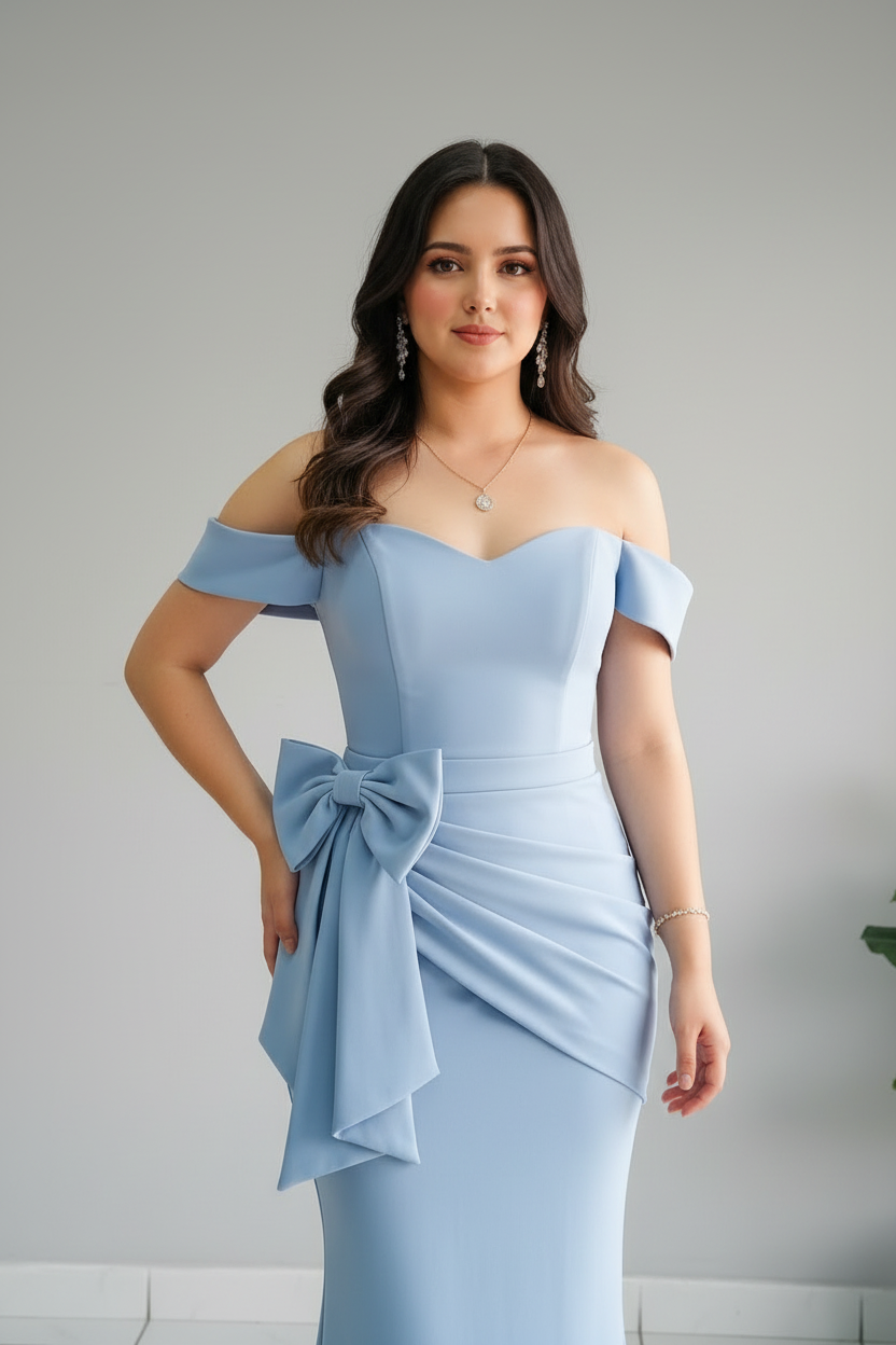 Vestido Blue Off-Shoulder Bow cod.592