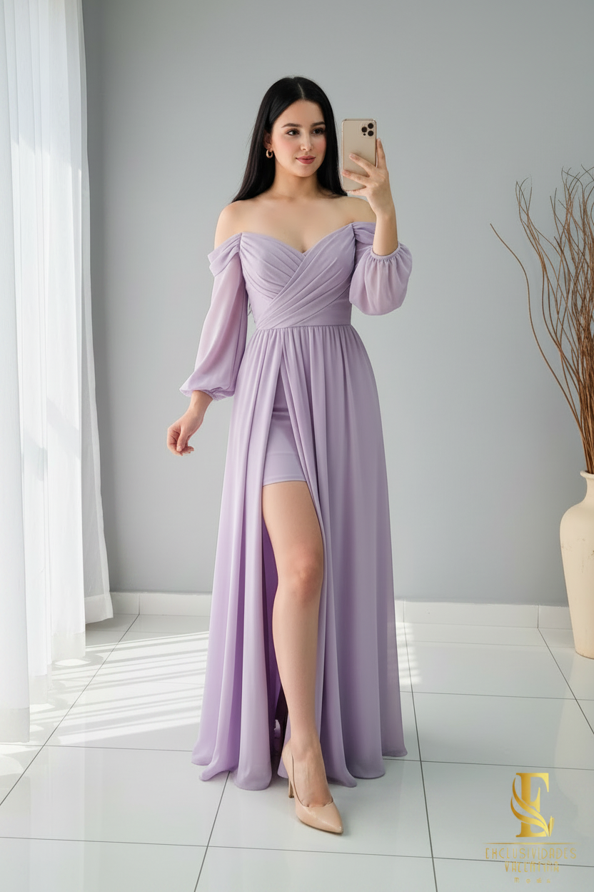 Vestido Lila Off-Shoulder cod.V339