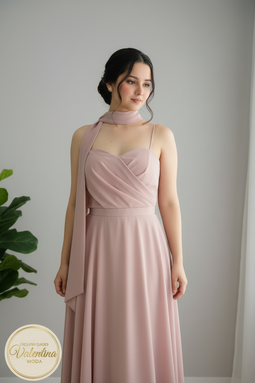 Vestido Maxi Rosa Palo Halter Corsé cod.00125