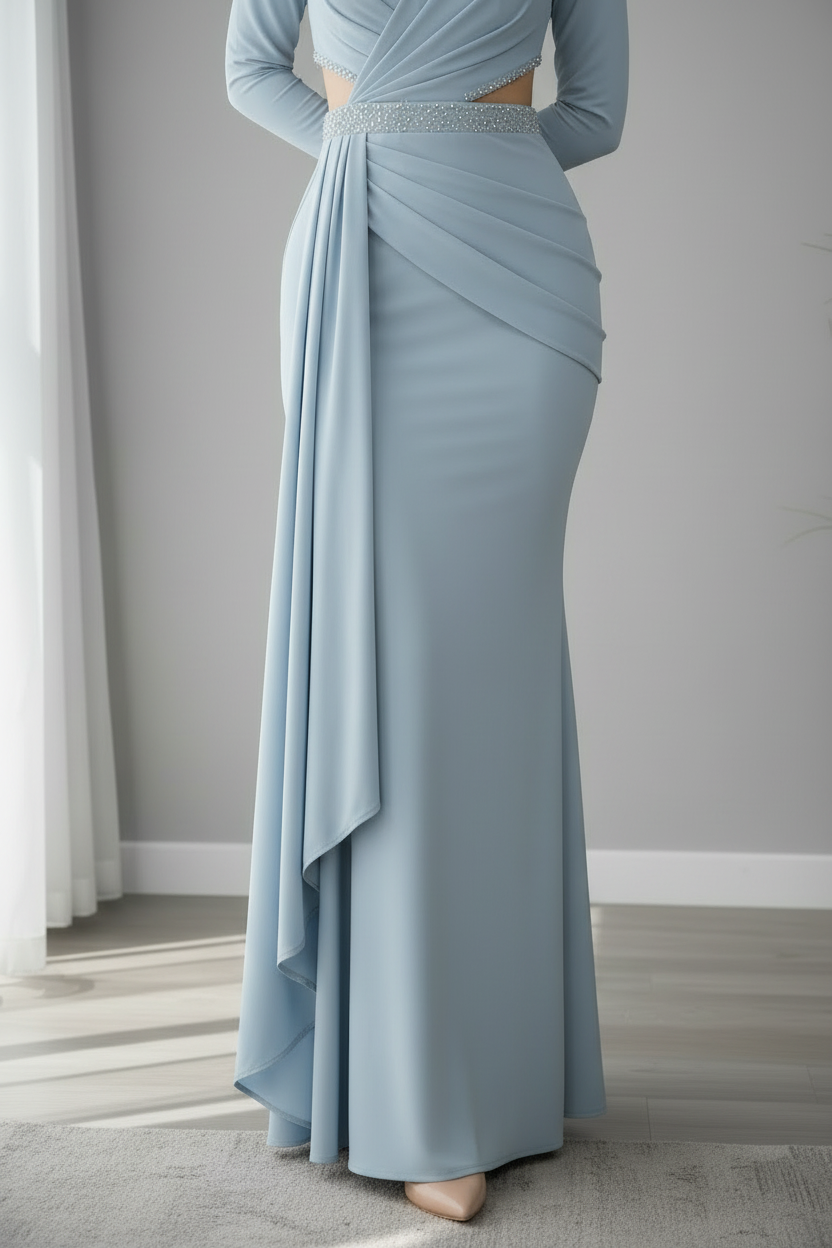 Vestido Azul Cielo Drapeado cod.707