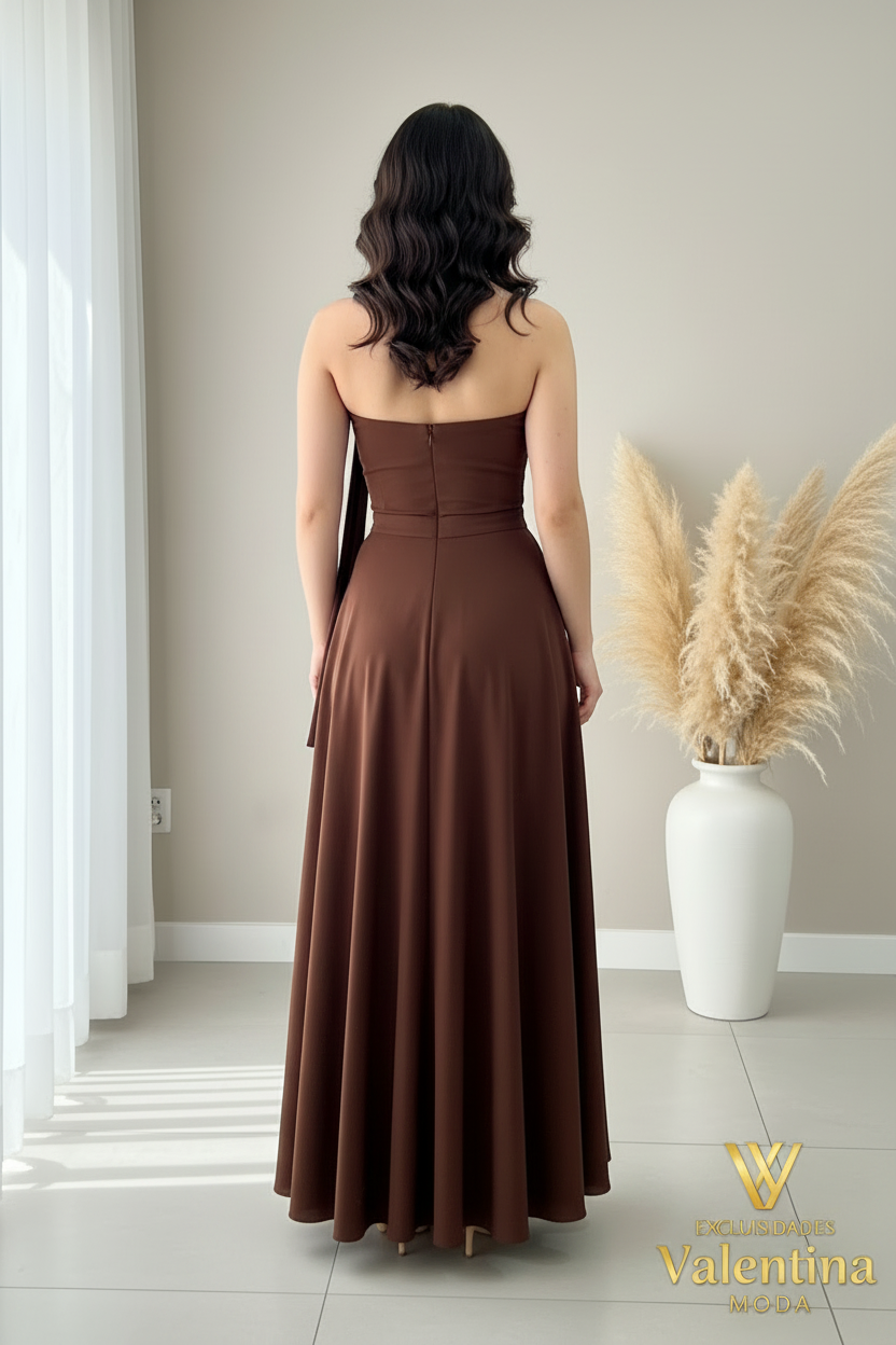 Vestido Maxi Chocolate Strapless Halter A-Line cod.00128