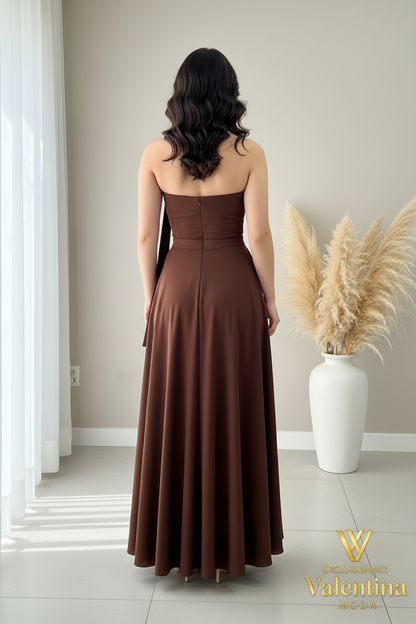 Vestido Maxi Chocolate Strapless Halter A-Line cod.00128