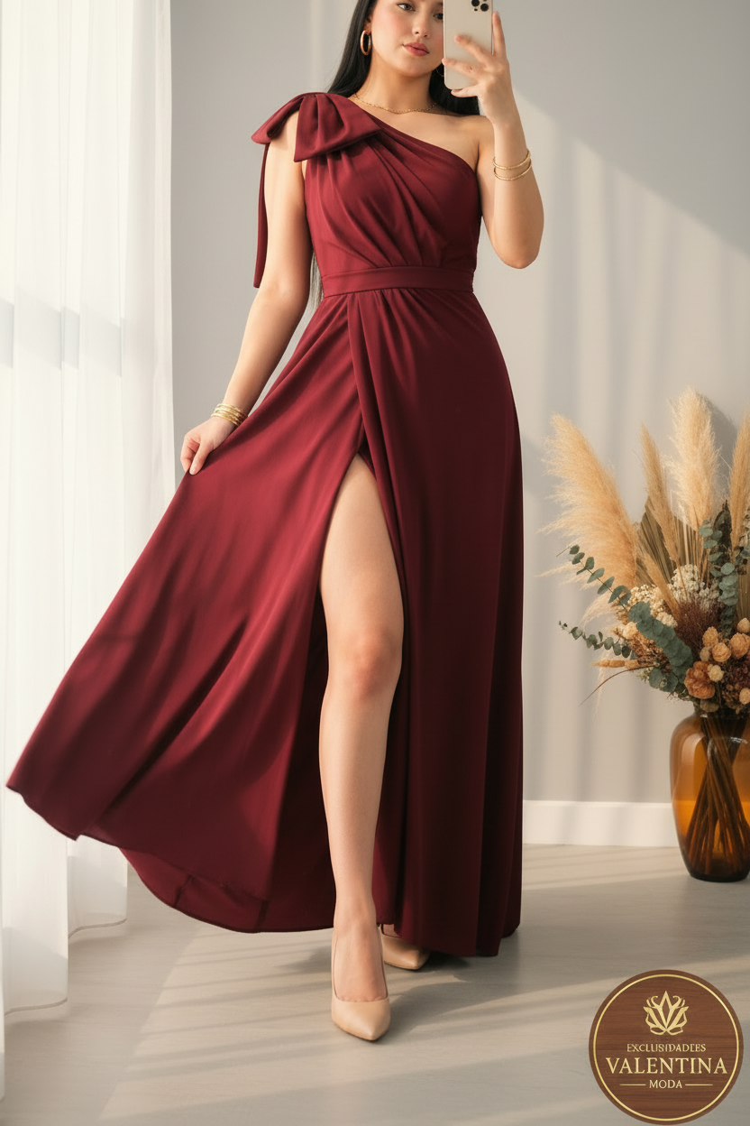 Vestido Vino Hombro Asimétrico cod.00154