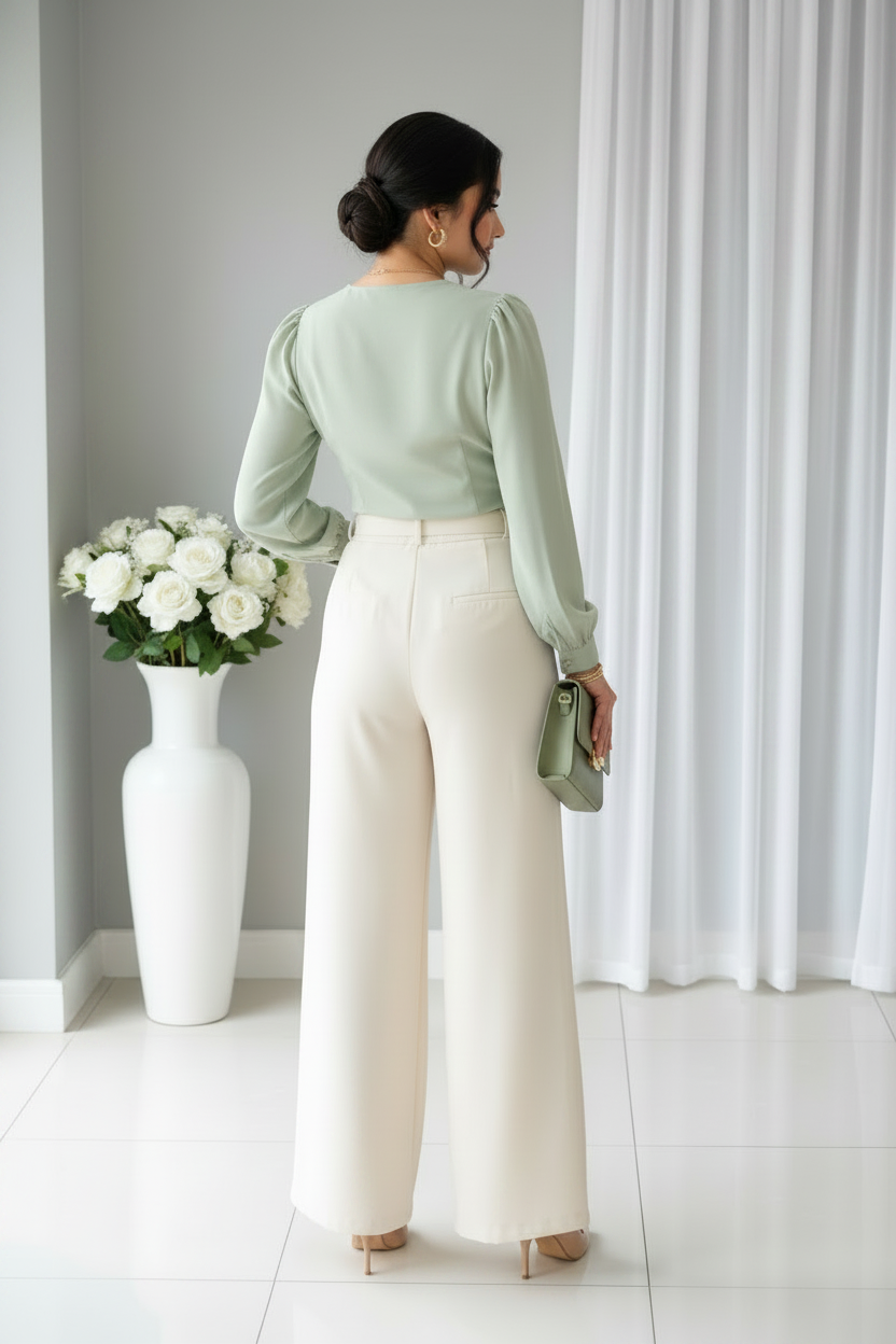 Pantalón Palazzo Crema con Cinturón cod.544