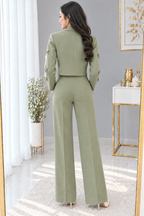 Conjunto verde salvia blazer con lazos 3 piezas , cod. CJ010