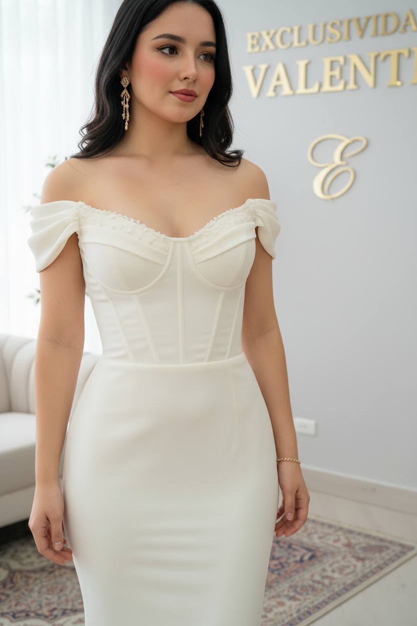 Vestido Blanco Off-Shoulder Sirena Gala cod.V580