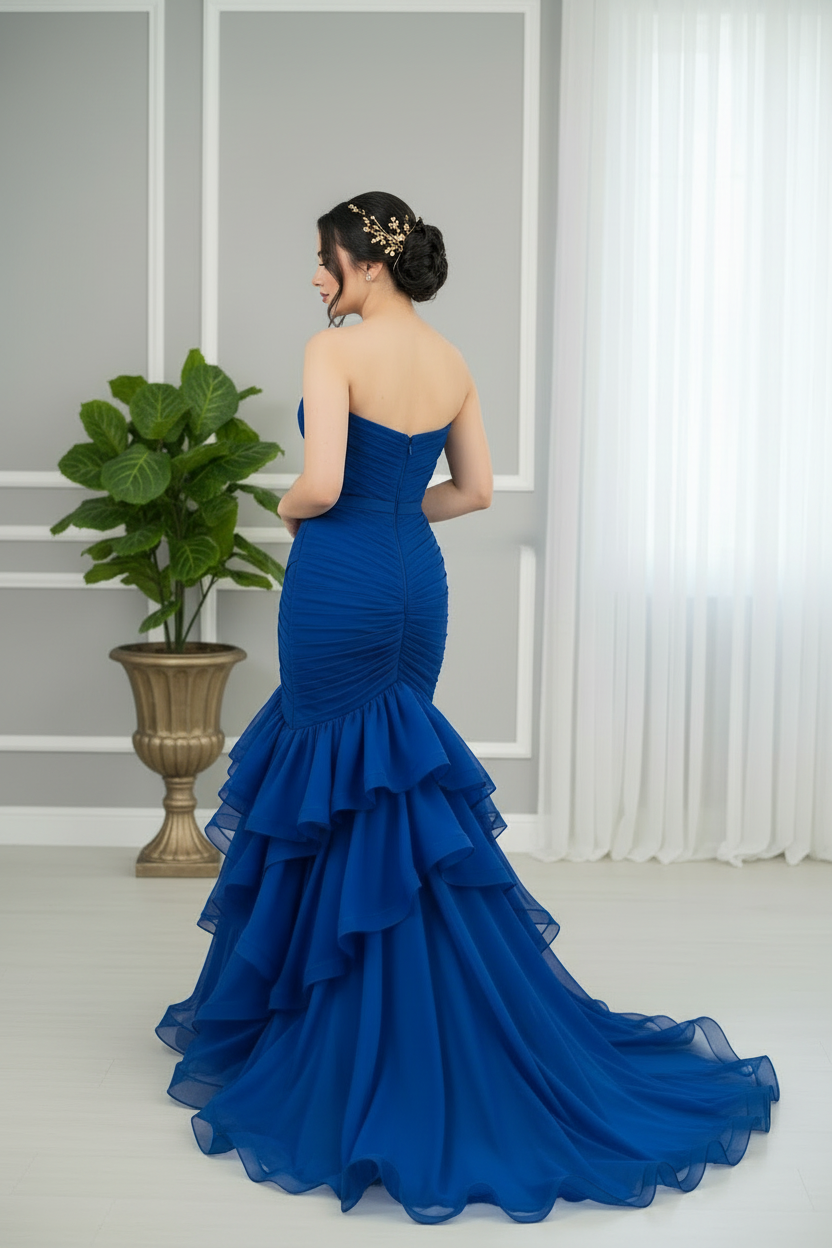 Vestido Azul Royal Sirena Volantes cod.008