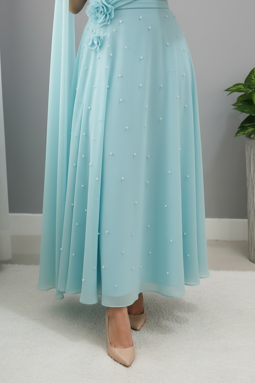 Vestido Azul Cielo — Rosas 3D & Capa cod.850